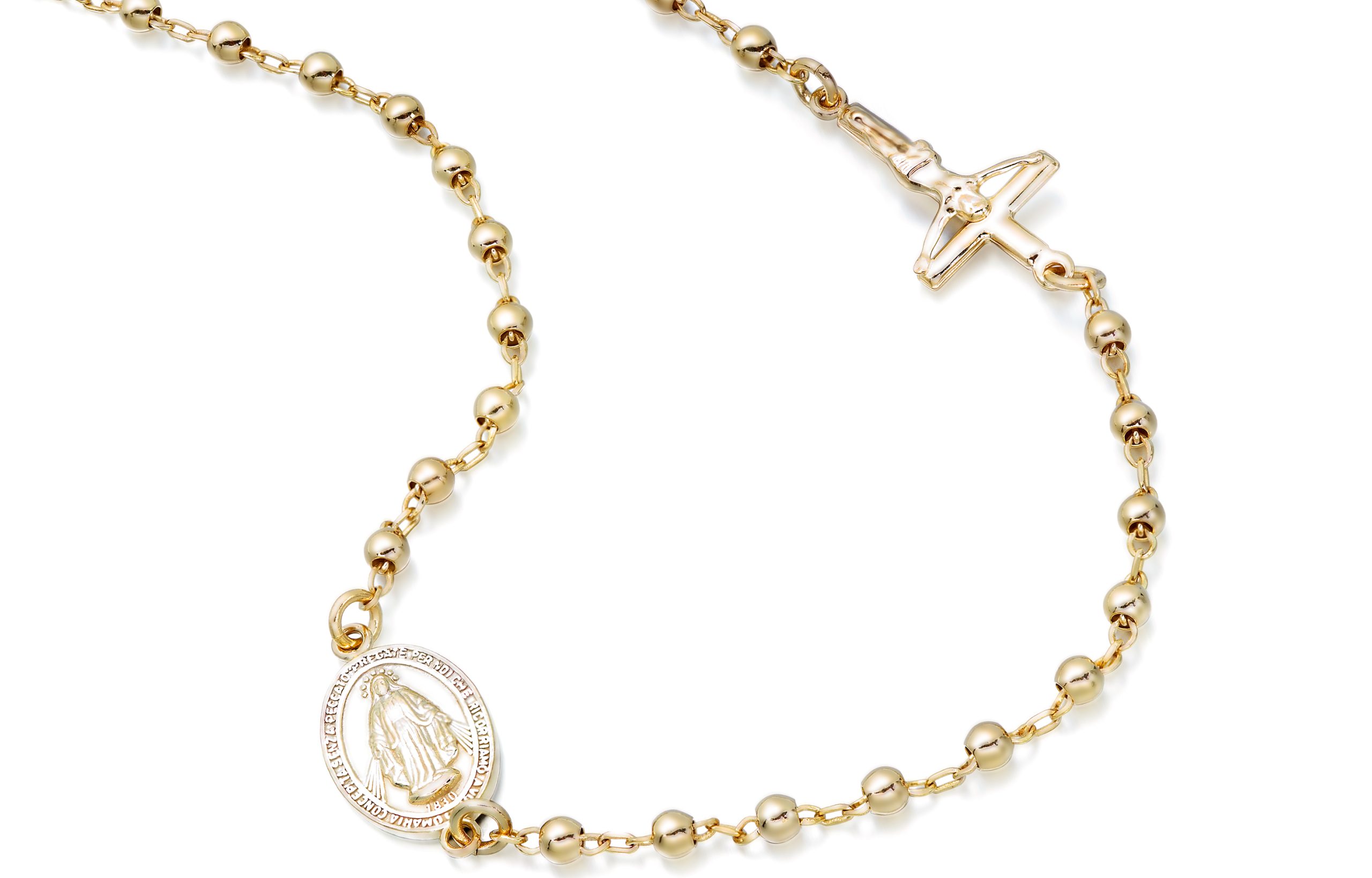 18ct Yellow Gold and Red Glass Rosary Bead Necklace