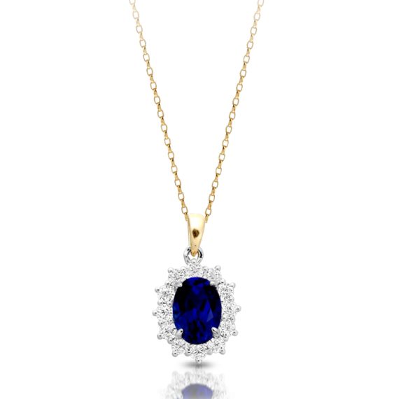 9ct Gold Sapphire CZ Pendant-P308SS