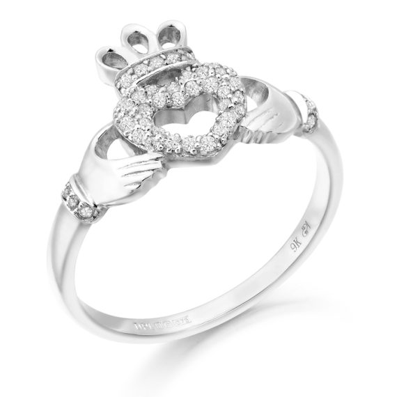 9ct Gold CZ Claddagh Ring - CL52W