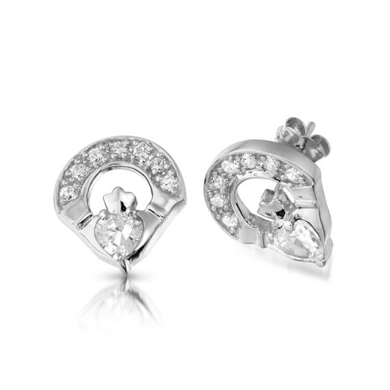 White Gold Claddagh Earrings-E187W