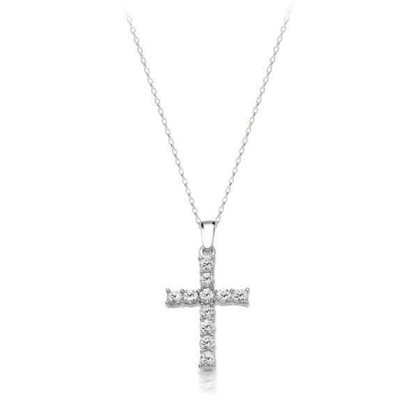 9ct White Gold CZ Cross Pendant-C116W