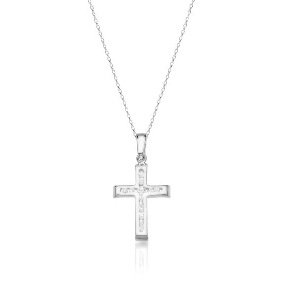 9ct Gold CZ Cross Pendant-C13W