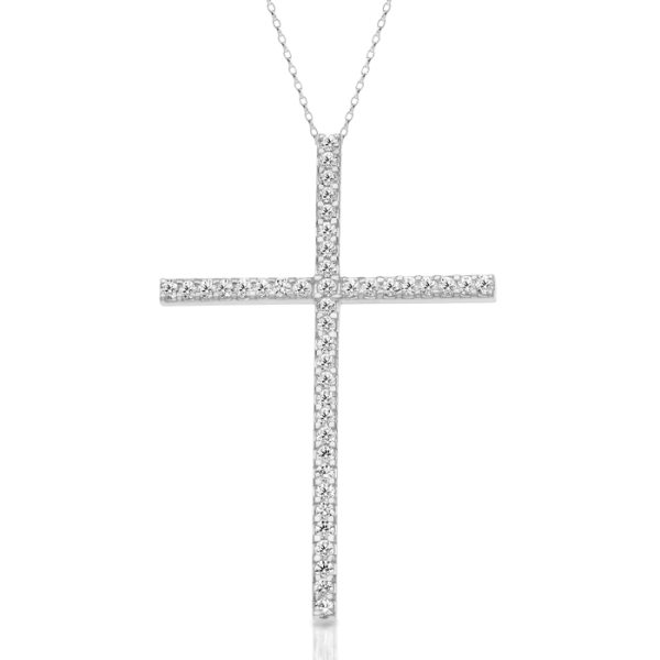 9ct White Gold CZ Cross Pendant-C20W