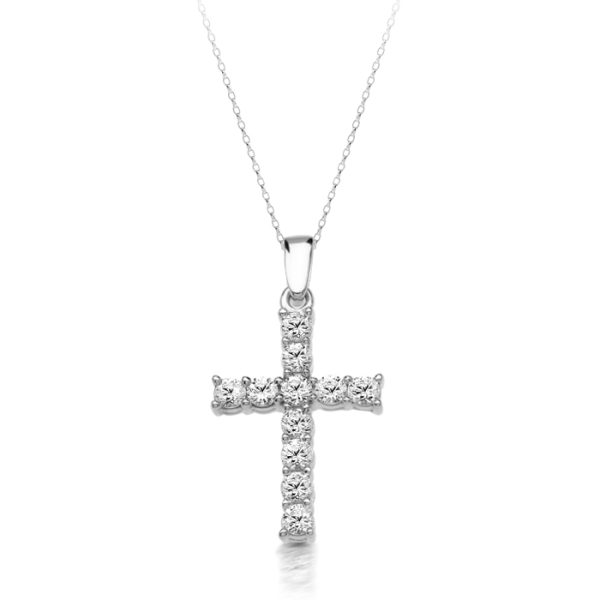 9ct White Gold CZ Cross Pendant-C29W