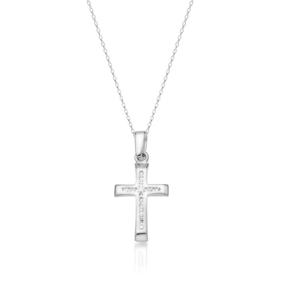 9ct White Gold CZ Cross Pendant-C31W