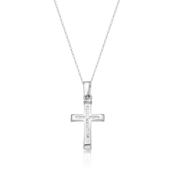 9ct White Gold CZ Cross Pendant-C31W