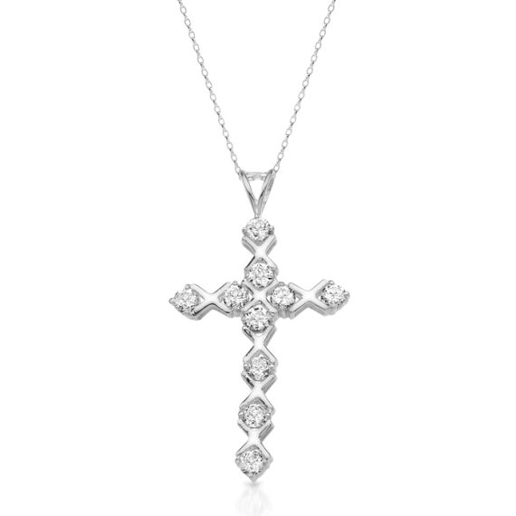 9ct Gold CZ Cross Pendant-C46W