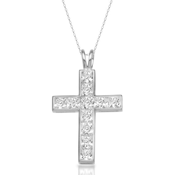 9ct White Gold CZ Cross Pendant-C47W