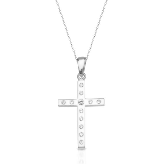 9ct White Gold CZ Cross Pendant-C4W