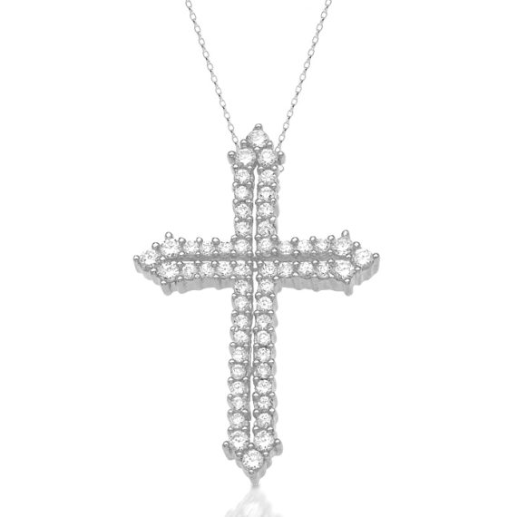 9ct White Gold CZ Cross Pendant-C57W