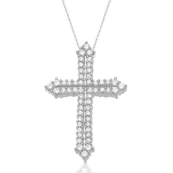 9ct White Gold CZ Cross Pendant-C57W