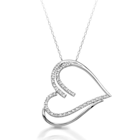 9ct White Gold CZ Heart Pendant-P427W