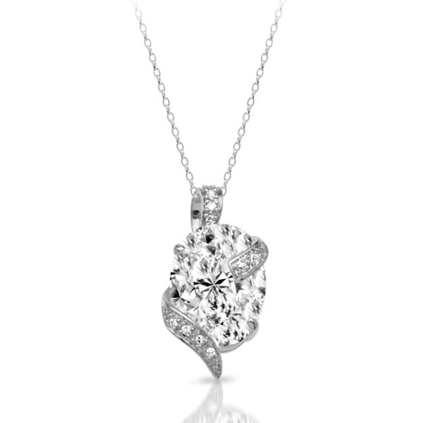 9ct White Gold Oval CZ Pendant-P242W