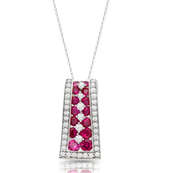 9ct White Gold CZ Ruby Pendant-P263RW