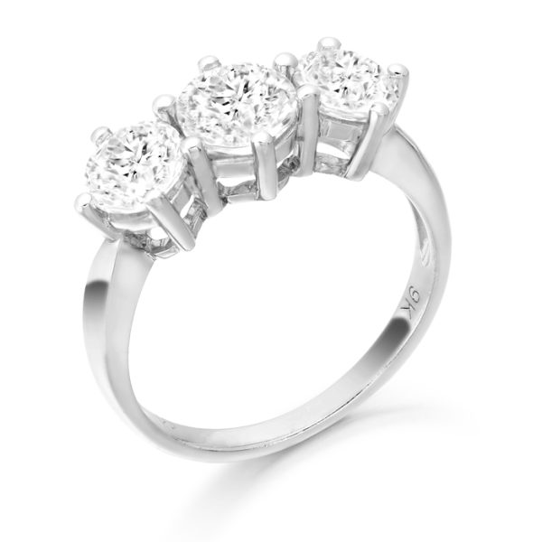 9ct White Gold three stone CZ Engagement Ring-R145W
