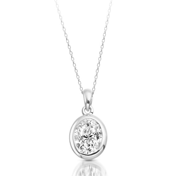 9ct White Gold Oval CZ Pendant-P129W