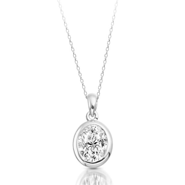 9ct White Gold Oval CZ Pendant-P129W