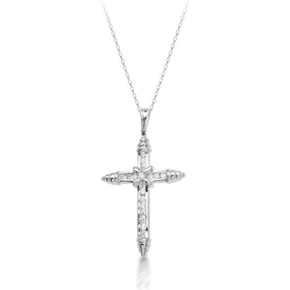 9ct White Gold Diamond Cross Pendant - DPL3W