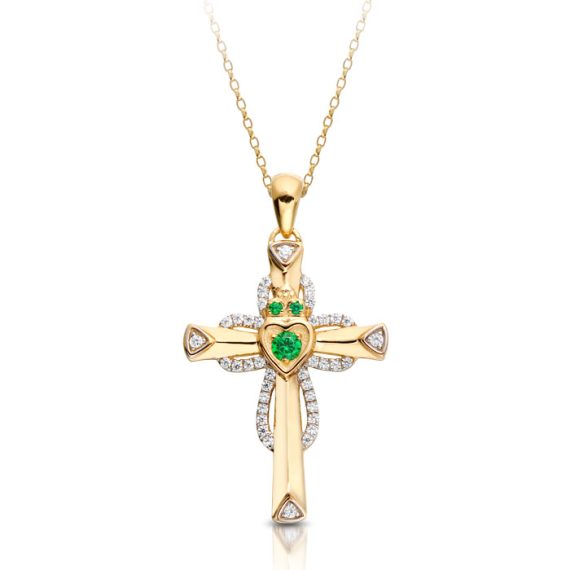 Claddagh Cross set with CZ and Emerald Stone-C140