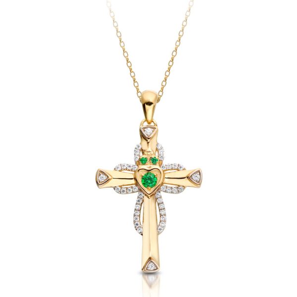 Claddagh Cross set with CZ and Emerald Stone-C140