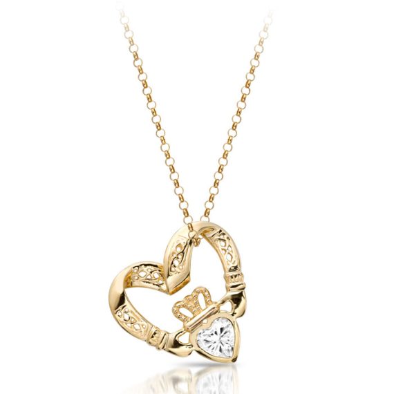 9ct Gold Floating Heart Claddagh Pendant-P058
