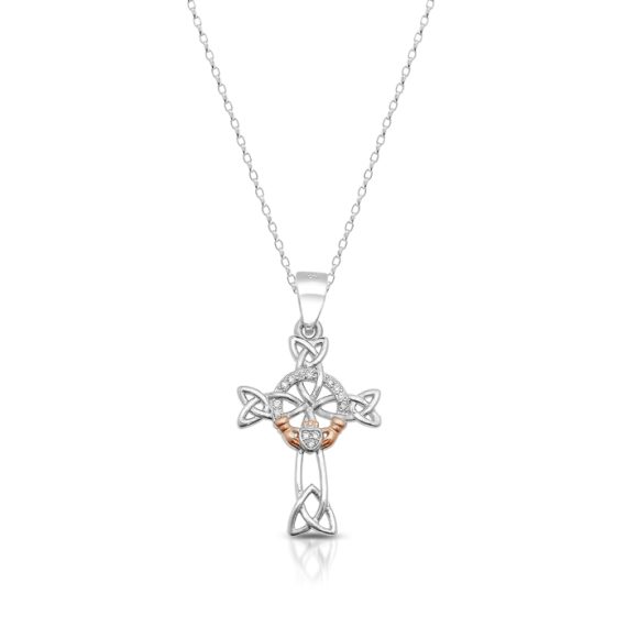 Silver Celtic and Claddagh Cross Pendant-SC80