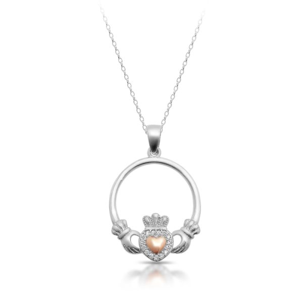 Silver Claddagh Pendant with Rose Gold Plated Motif-SP73