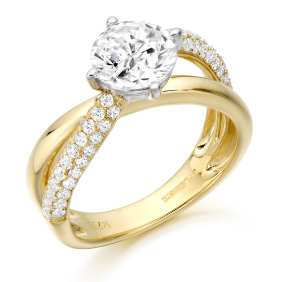 Cross over CZ Engagement Ring-R336