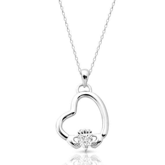 White Gold Floating Heart Claddagh Pendant-P053W