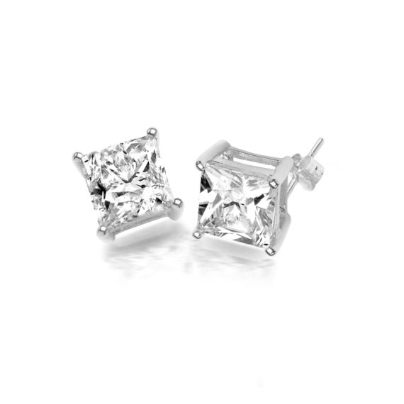 Princess cut CZ Stud Earrings-E202W