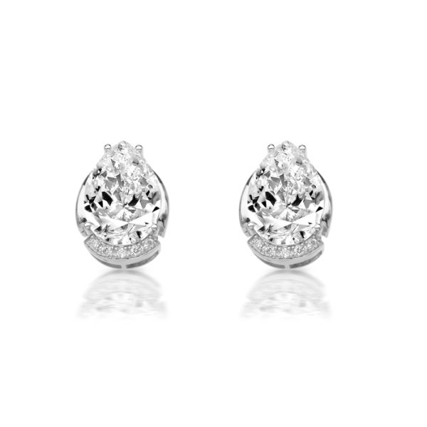 White Gold Pear Shape CZ Stud Earrings-E262W