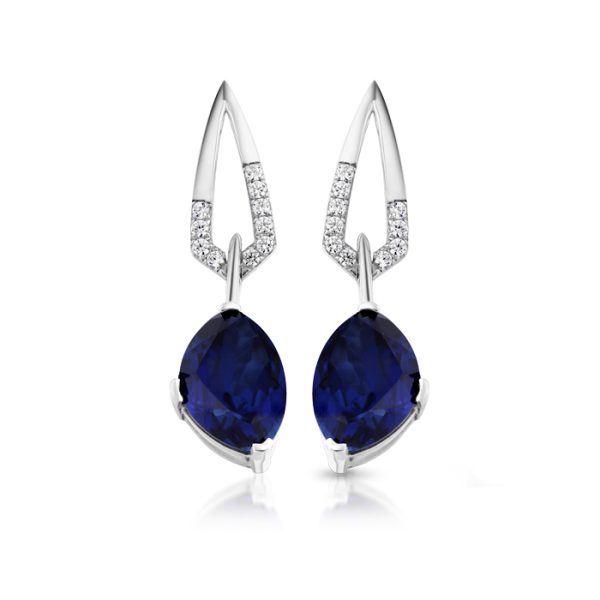 White Gold Sapphire Drop Earrings-E281WS