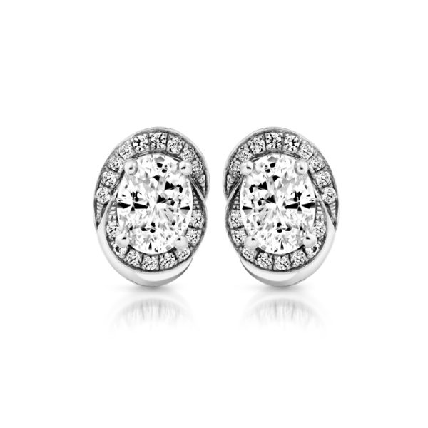 White Gold CZ Halo Earrings-E293W