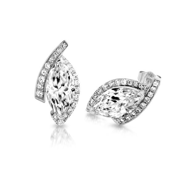White Gold Stud Earrings with Marque CZ-E294W