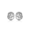 White Gold CZ Halo Earrings-E295W