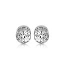 White Gold CZ Halo Earrings-E295W