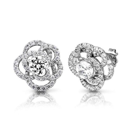 White Gold Rose Earrings-E300W