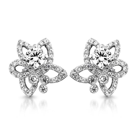 White Gold Floral Earrings-E301W