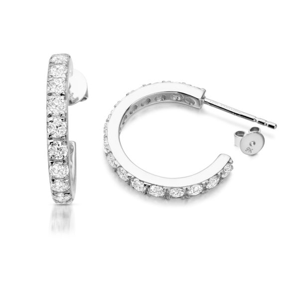 White Gold CZ Hoop Earrings-E31W