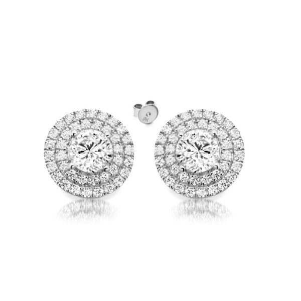 White Gold Halo Earrings-E8W