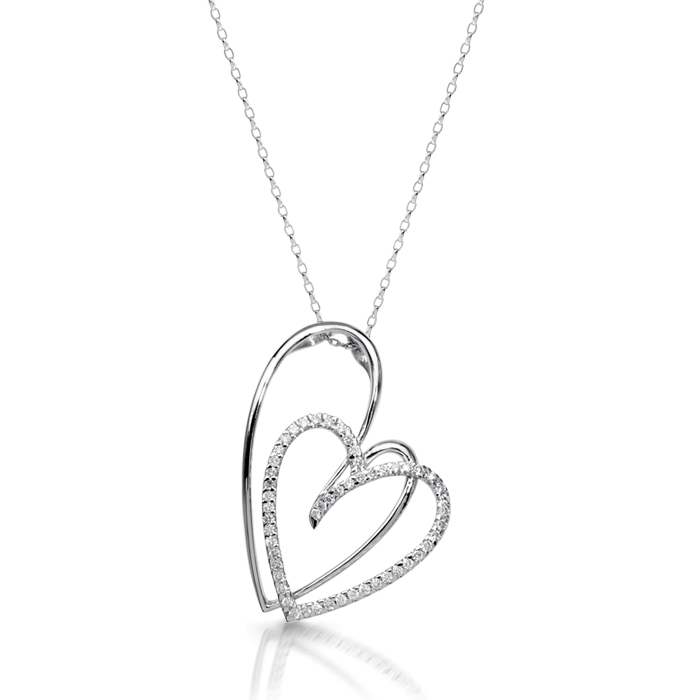 14k Yellow Gold Natural Diamond Double Heart Necklace –