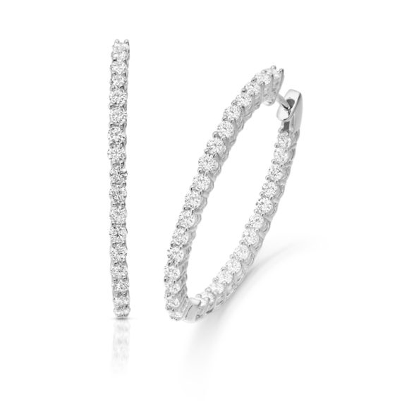 White Gold CZ Hoop Earrings-E6W