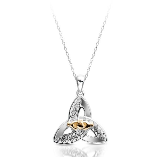 White Gold Trinity Knot Pendant with Claddagh Motif-P057